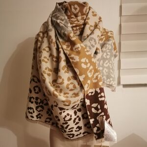 Luxury Animal Print Wrap Scarf in White, Tan & Brown